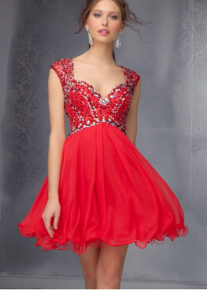 Tulle Beaded Straps Key Hole Back Knee Length Prom Dress 